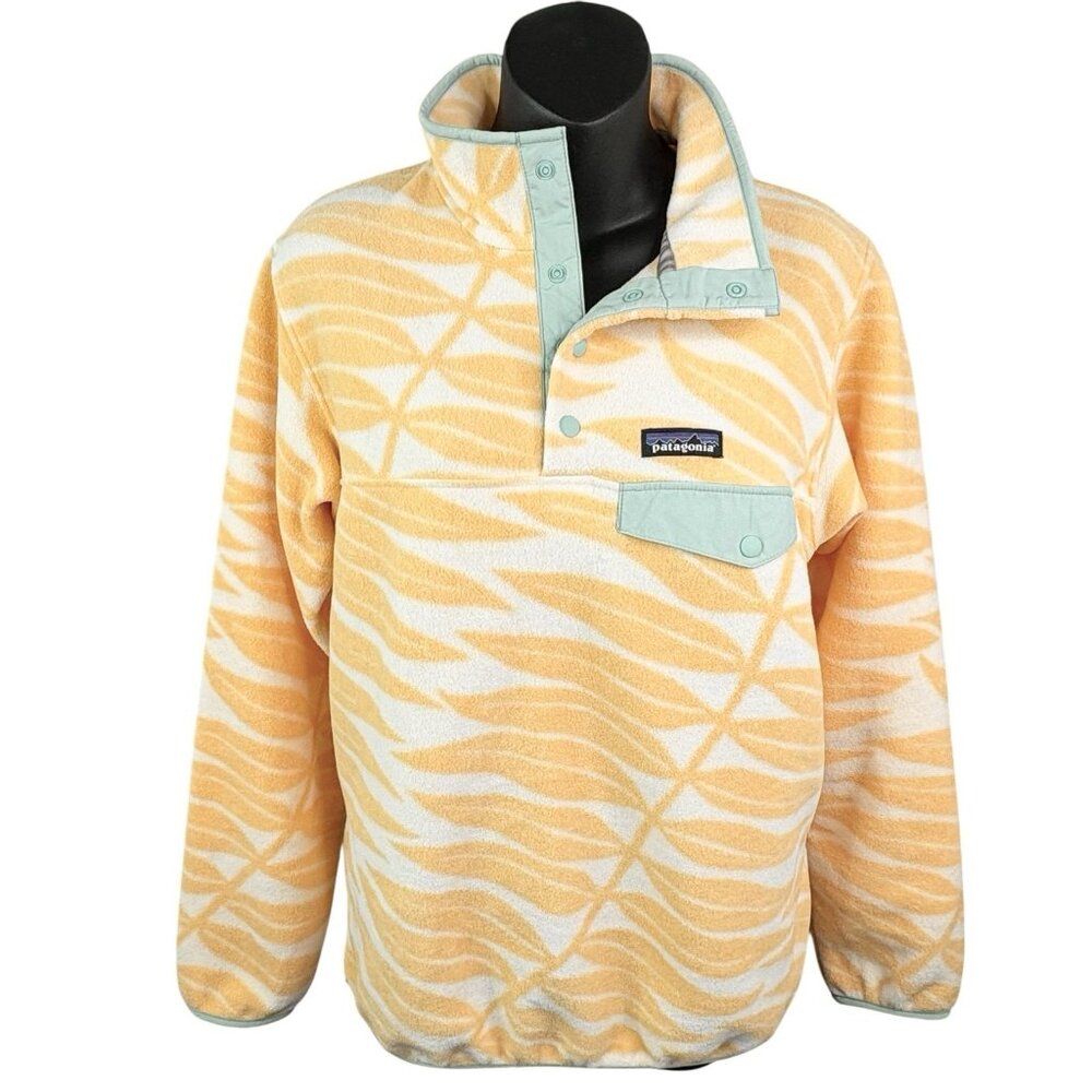 Patagonia Synchilla Snap-T Pullover Eucalyptus Fronds Vela Peach Yellow Women S - Picture 2 of 9